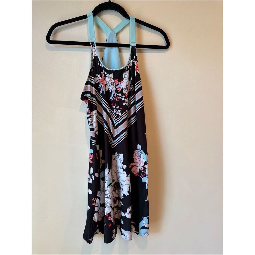 Floral Chevron Halter nightgown with Mint Straps
